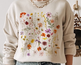 Suéter Cottagecore con flores prensadas Sudadera Cottagecore Suéter Wildflower Sudadera con flores Sudadera Nature Suéter Goblincore
