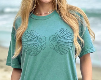 Seashell Bra Comfort Colors Crustaceancore Tee Mermaid Core Mermaid Aesthetic Mermaid Shirt Mermaid Top Coconut Girl Shirt Mermaid Costume 