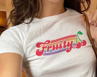 Fruit Baby Tee Nonbinary Shirt Cherry Baby Tee Sapphic Shirt Funny Gay Shirt Queer Clothing Funny Lesbian Shirt Bi Pride Shirt Fruit Shirt