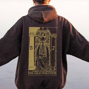 Moletom com capuz Tarot da Alta Sacerdotisa Moletom com capuz Tarot da Deusa Moletom com capuz Celestial Camisa de cartas de tarô Tarô vintage Divino Feminino Bruxo