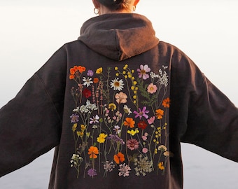 Pressed Flowers Cottagecore Hoodie Cottage Core Hoodie Wildflower Sweater Floral Hoodie Nature Hoodie Goblincore Hoodie Fairycore Clothing