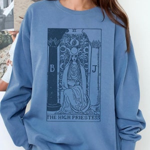Felpa con tarocchi della Papessa, colori comodi, felpa con tarocchi della Dea, girocollo, tarocchi vintage, divino femminile, roba da strega, carta dei tarocchi