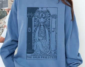 De hogepriesteres tarot sweatshirt comfort kleuren godin sweatshirt tarot ronde hals vintage tarot goddelijke vrouwelijke heks spullen tarotkaart