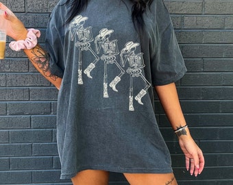 Dansen skelet shirt comfort kleuren disco cowgirl cowboy skelet preppy halloween retro halloween T-shirt ruimte cowgirl western halloween Y2K