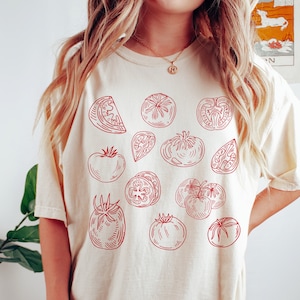 Tomato Shirt Fruit Shirt Cottage Core Shirt Vegan Shirt Garden T Shirt Vegetable Shirt Fruit Tshirt Botanical Shirt Aesthetic Clothes Ivory