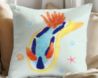 Nudibranch Spun Polyester Square Pillow Sea Slug Preppy Stuff Ocean Inspired Style Nature Throw Pillow Under Water Theme Throw Pillow Set