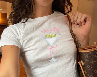 Dirty Martini Bow Baby Tee Coquette Shirt Coquette Clothing Dollette Clothing Soft Girl Aesthetic Clothes Coquette Tops Softcore Clothes