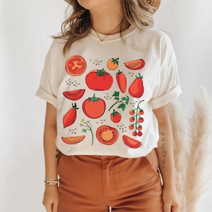 Chemise tomates Chemise fruits Chemise botanique Vêtements cottagecore Chemise végétalienne T-shirt jardin T-shirt légumes T-shirt fruits Vêtements esthétiques Natural