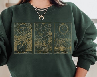 Sudadera con carta del tarot, camiseta del tarot, sudadera de bruja, camiseta vintage de astrología del tarot, ropa de bruja, ropa alternativa, ropa de moda, sudadera con luna