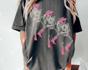 Dancing Skeleton Shirt Comfort Colors Disco Cowgirl Cowboy Skeleton Preppy Halloween Retro Halloween Tee Space Cowgirl Western Halloween Y2K