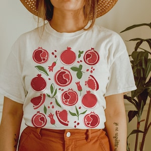 Pomegranate Shirt Fruit Shirt Botanical Shirt Cottagecore Shirt Fruit Print Shirt Vegan Shirt Pomegranate Gifts Fruit Tee Aesthetic Clothes