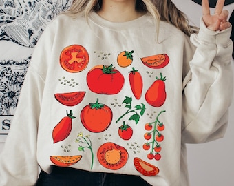 Tomato Crewneck Sweatshirt Floral Sweatshirt Plant Sweatshirt Cottagecore Sweater Vegan Gift Vegetable Sweatshirt Aesthetic Clothes