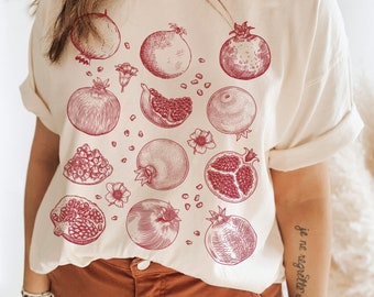 Pomegranate Shirt Fruit Shirt Botanical Shirt Cottage Core Shirt Cottagecore Clothes Vegan Shirt Pomegranate Gift Fruit T Shirt Persephone
