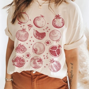 Pomegranate Shirt Fruit Shirt Botanical Shirt Cottage Core Shirt Cottagecore Clothes Vegan Shirt Pomegranate Gift Fruit T Shirt Persephone