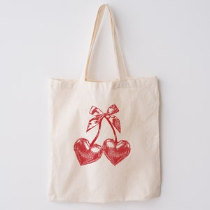 Cherry Tote Bag Coquette Tote Bag Hearts Tote Bag Coquette Bow Fruit Tote Bag Summer Tote Bag Cool Tote Bag Tote Bag Aesthetic