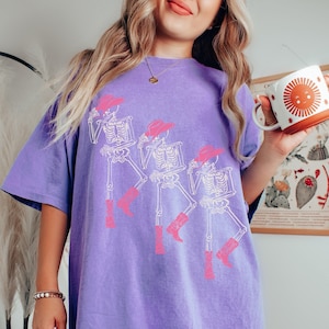 Dancing Skeleton Shirt Comfort Colors Disco Cowgirl Cowboy Skeleton Preppy Halloween Retro Halloween Tee Space Cowgirl Western Halloween Y2K