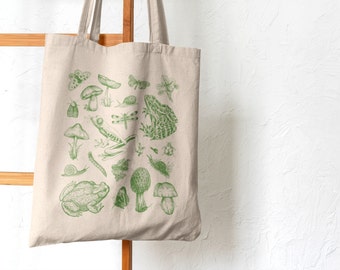 Goblincore Tote Frog Tote Bag Sustainable Tote Canvas Tote Bag Cute Tote Bag Cottagecore Tote Shoulder Bag Shopping Bag Eco Tote Bag
