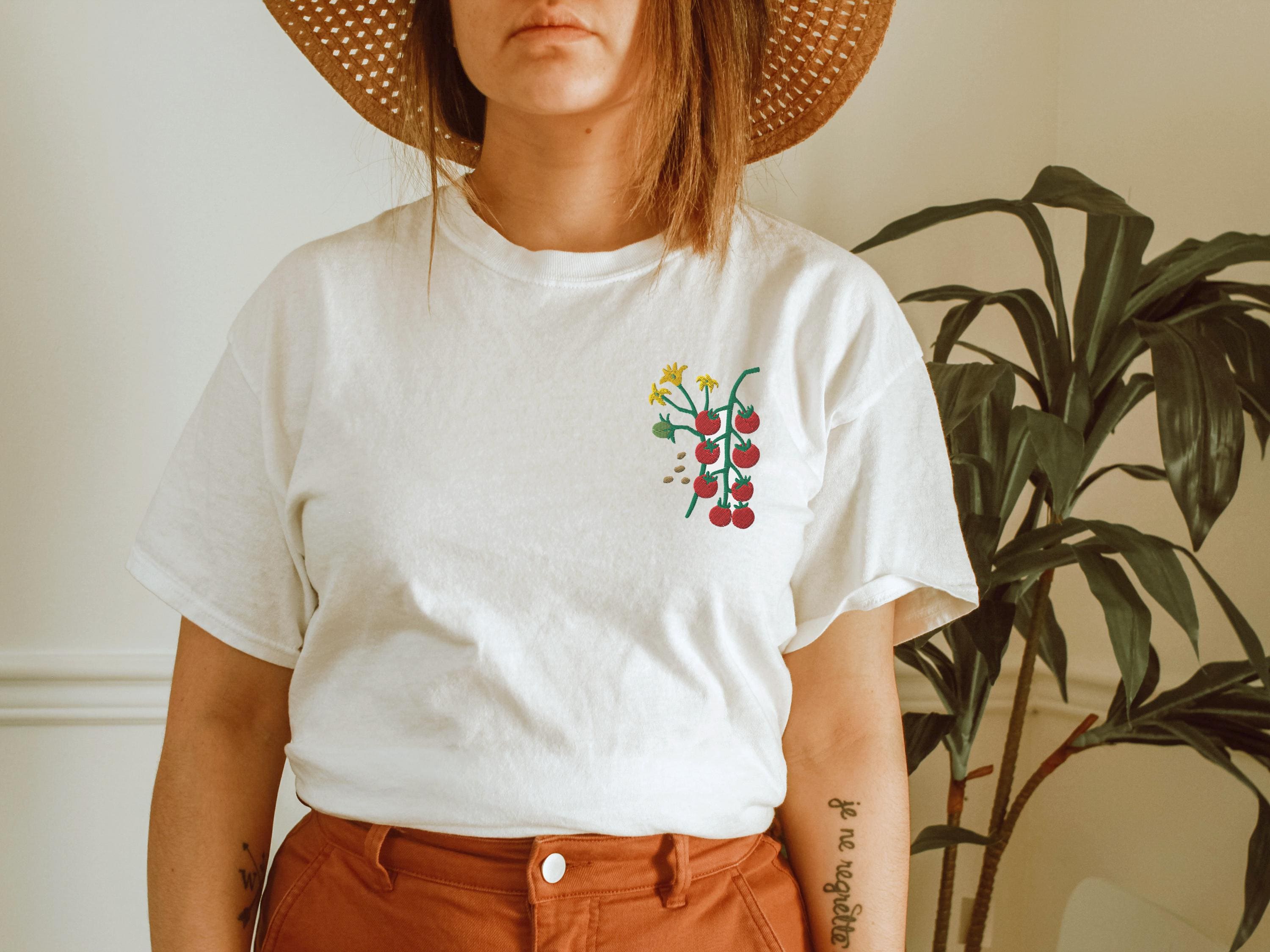 Embroidered Tomatoes Shirt Tomato Shirt Fruit Shirt Botanical Shirt Cottage Core Clothes Vegan Shirt Culinary Shirt Tomato Gift Foodcore