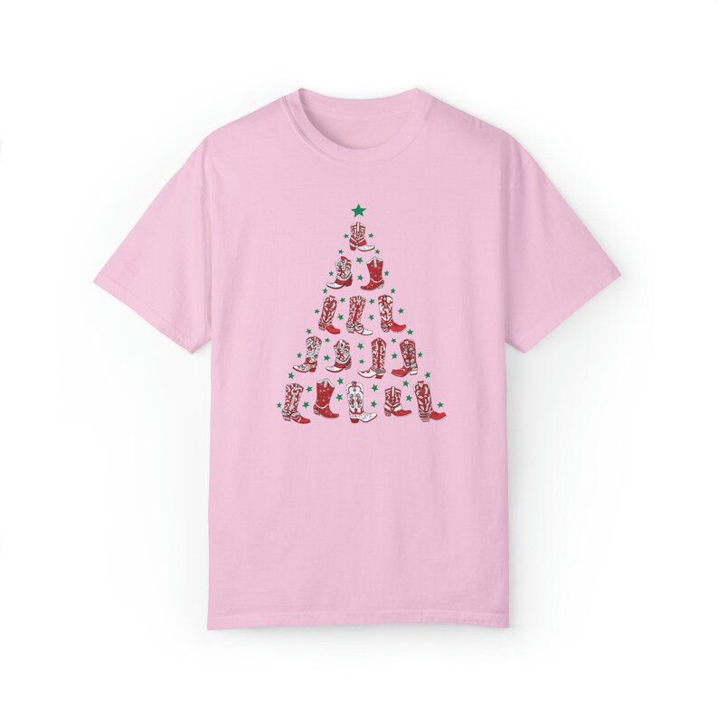 Western Christmas Shirt Comfort Colors Cowboy Shirt Cowboy Boot Christmas Tree Shirt Western Christmas Tree Cowgirl Boots Shirt Blossom