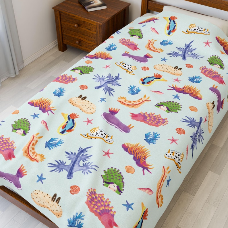 Sea Slug Velveteen Blanket Nudibranch Sherpa Blanket Ocean Inspired Style Preppy Stuff Oceancore Throw Juminocore Blanket Nudibranchs image 12