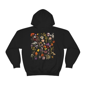 Pressed Flowers Cottagecore Hoodie Cottage Core Hoodie Wildflower Sweater Floral Hoodie Nature Hoodie Goblincore Hoodie Fairycore Clothing Black