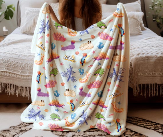 Sea Slug Velveteen Blanket Nudibranch Sherpa Blanket Ocean Inspired Style Preppy Stuff Oceancore Throw Juminocore Blanket Nudibranchs