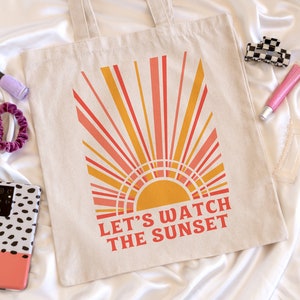 Let's Watch the Sunset Tote Cute Tote Bag Tote Bag Aesthetic Retro Tote Bag Floral Tote Bag Aesthetic Tote Bag Trendy Tote Bag Y2k Bag