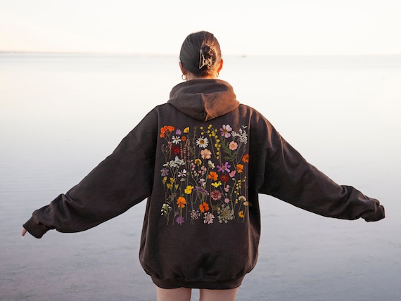 Pressed Flowers Cottagecore Hoodie Cottage Core Hoodie Wildflower Sweater Floral Hoodie Nature Hoodie Goblincore Hoodie Fairycore Clothing
