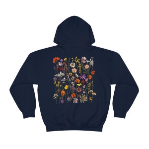 Pressed Flowers Cottagecore Hoodie Cottage Core Hoodie Wildflower Sweater Floral Hoodie Nature Hoodie Goblincore Hoodie Fairycore Clothing Navy