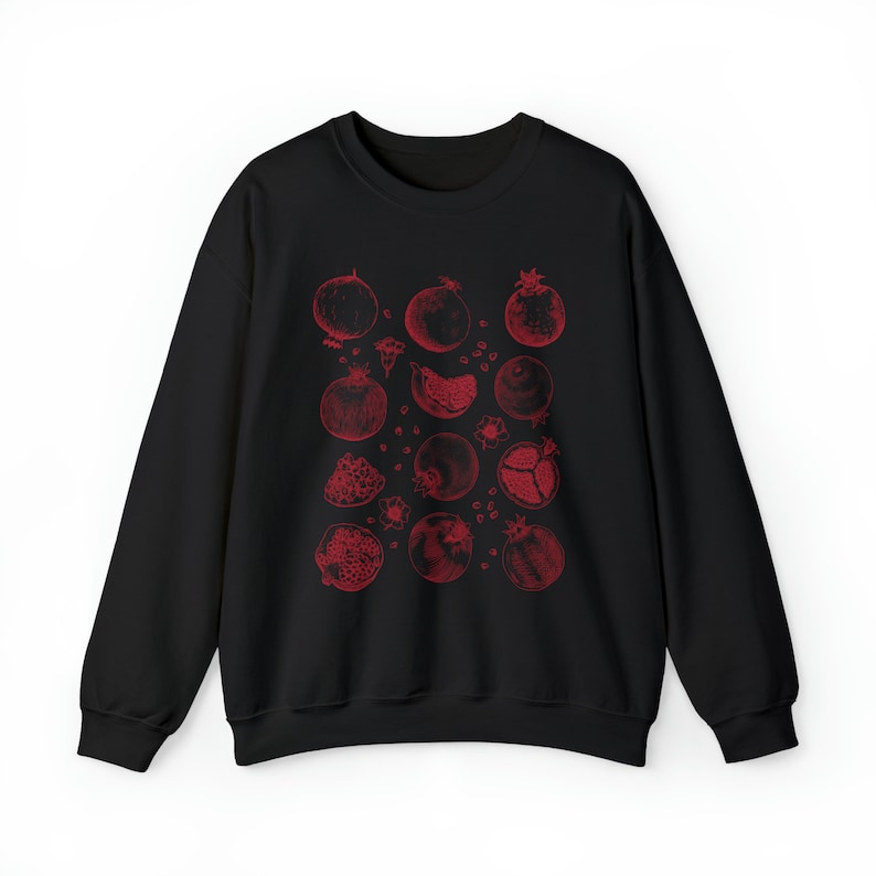 Fruit Sweatshirt Pomegranate Shirt Pomegranate Clothing Cottage Core Shirt Cottage Core Sweater Cottagecore Clothes Fruit Shirt Black