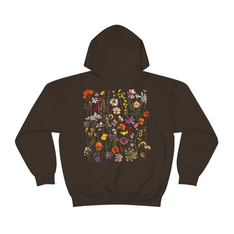 Pressed Flowers Cottagecore Hoodie Cottage Core Hoodie Wildflower Sweater Floral Hoodie Nature Hoodie Goblincore Hoodie Fairycore Clothing Dark Chocolate