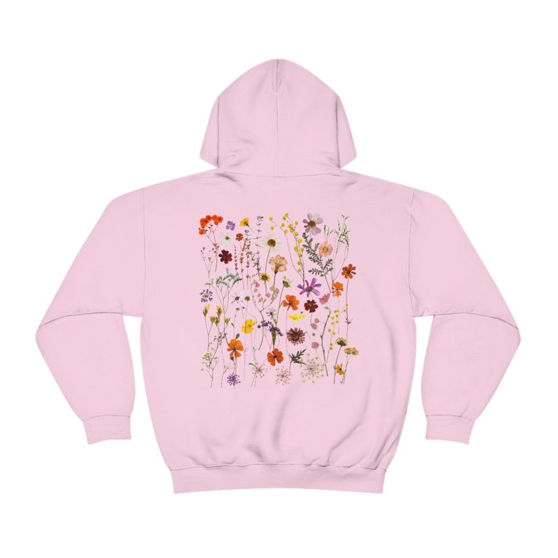 Pressed Flowers Cottagecore Hoodie Cottage Core Hoodie Wildflower Sweater Floral Hoodie Nature Hoodie Goblincore Hoodie Fairycore Clothing Light Pink