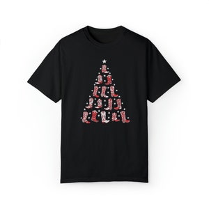 Western Christmas Shirt Comfort Colors Cowboy Shirt Cowboy Boot Christmas Tree Shirt Western Christmas Tree Cowgirl Boots Shirt Black