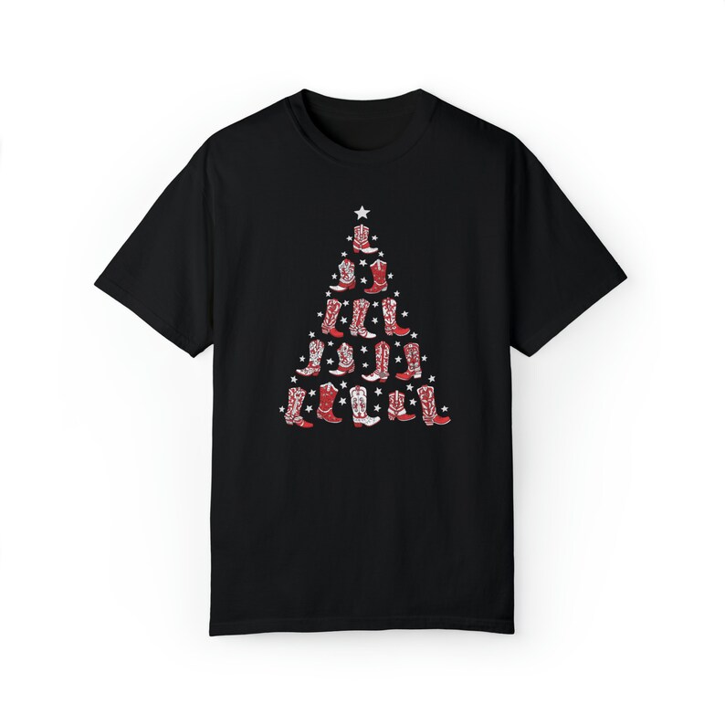 Western Christmas Shirt Comfort Colors Cowboy Shirt Cowboy Boot Christmas Tree Shirt Western Christmas Tree Cowgirl Boots Shirt Black