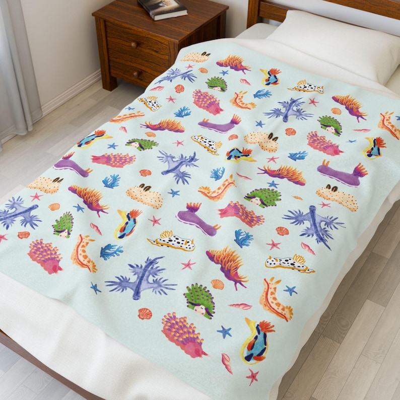 Sea Slug Velveteen Blanket Nudibranch Sherpa Blanket Ocean Inspired Style Preppy Stuff Oceancore Throw Juminocore Blanket Nudibranchs image 11