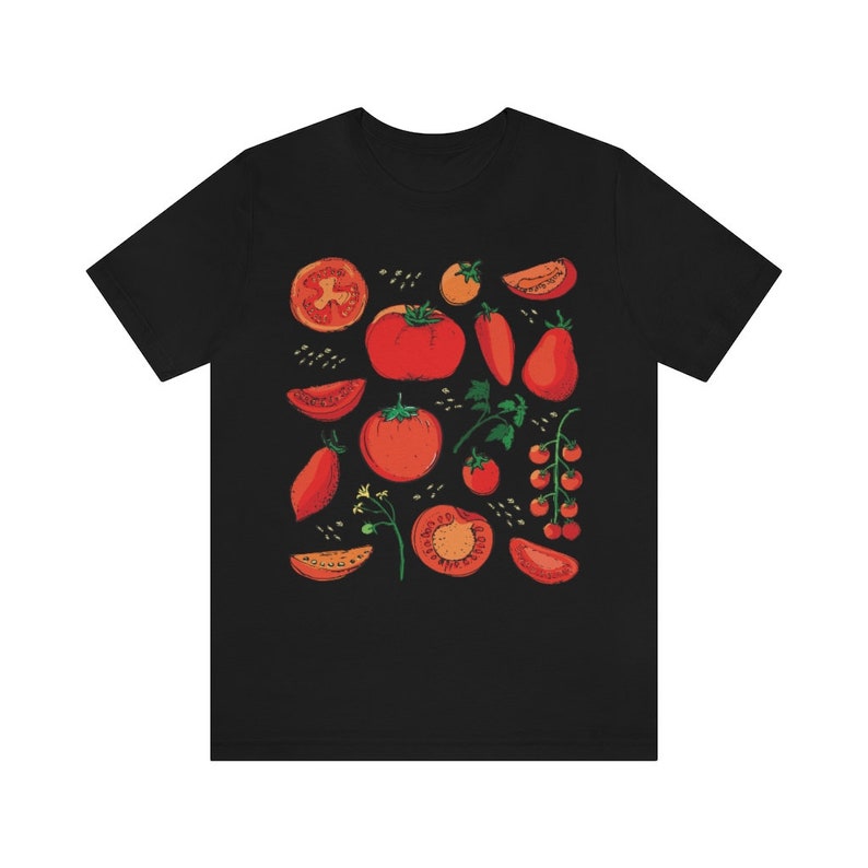 Chemise tomates Chemise fruits Chemise botanique Vêtements cottagecore Chemise végétalienne T-shirt jardin T-shirt légumes T-shirt fruits Vêtements esthétiques Black
