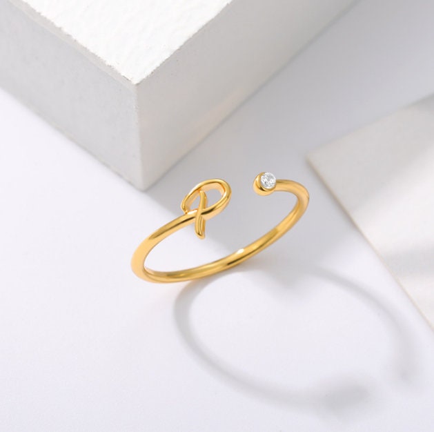 Custom Letter initial Ring Gold Silver Rose Gold | Etsy UK