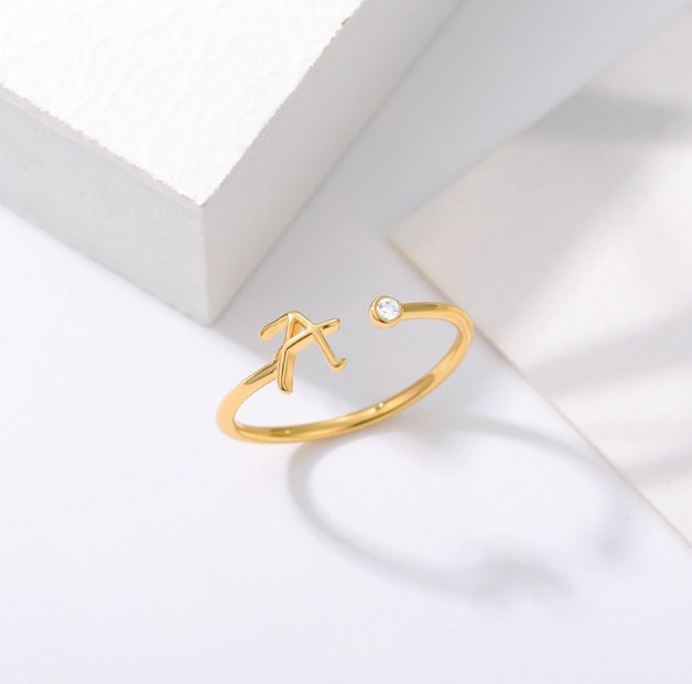 Rose Gold Plated Jewelry for Women Rings Gift for Women Letter Rings Gold Initial Ring Classic Monogram Design A-Z Silver