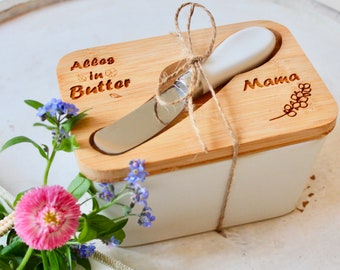 Mother's Day gift, ceramic butter dish with lid, personalized, housewarming gift