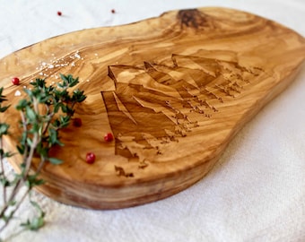 Regalo montagna, tagliere personalizzato, legno d'ulivo, inciso, regalo compleanno, regalo matrimonio, tagliere