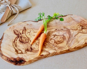 easter gift, personalized cutting board, olive wood,cutting board, cheese board, wood chopping board,hare,persobalized gift