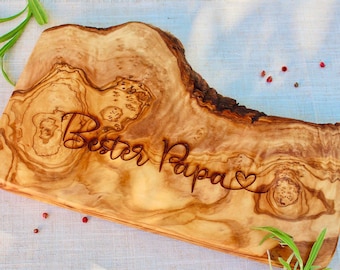 Personalized Olive Wood Breakfast Board | Heart Person Dad Engraving | Father's Day Birthday Christmas Gift | Cutting Board Wooden Board