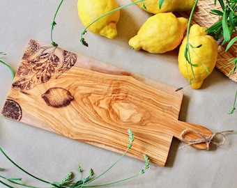 Kitchen Cutting Board Olive Wood Lemon | Personalized Engraving Gift | Wedding Birthday Housewarming Christmas | Serving Tray Wooden Unique