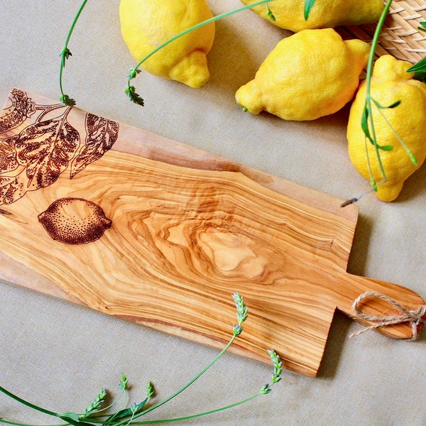 personalized gift, personalized cutting board,engraved olive wood board, wedding gift, lemon