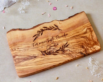 Olive Wood Breakfast Board Engraved | Personalized Name Heart | Gift Mom Grandma Friend Christmas | Handmade Unique Wooden Board
