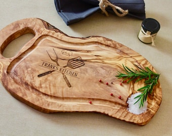 BBQ Grill Board Olive Wood Personalized | Steak Board Juice Groove Engraved | Father's Day Birthday Men Christmas | Grill Master Gift Wooden