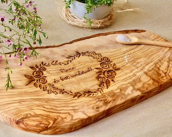 Regalo día de la madre, tabla de cortar personalizada, madera de olivo, grabado, regalo de cumpleaños, regalo de boda, mamá eres maravillosa