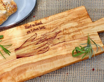 Wedding Gift Cutting Board Olive Wood | Personalized Engraving Couple | Cheese Board Housewarming Birthday Christmas | Serving Board Unique