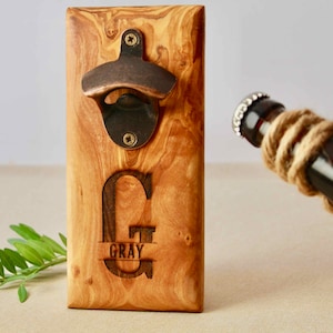 Men's Gift Bottle Opener Olive Wood | Personalized Engraving Father's Day | Birthday Bachelor Party Housewarming Easter | Wall Beer Opener