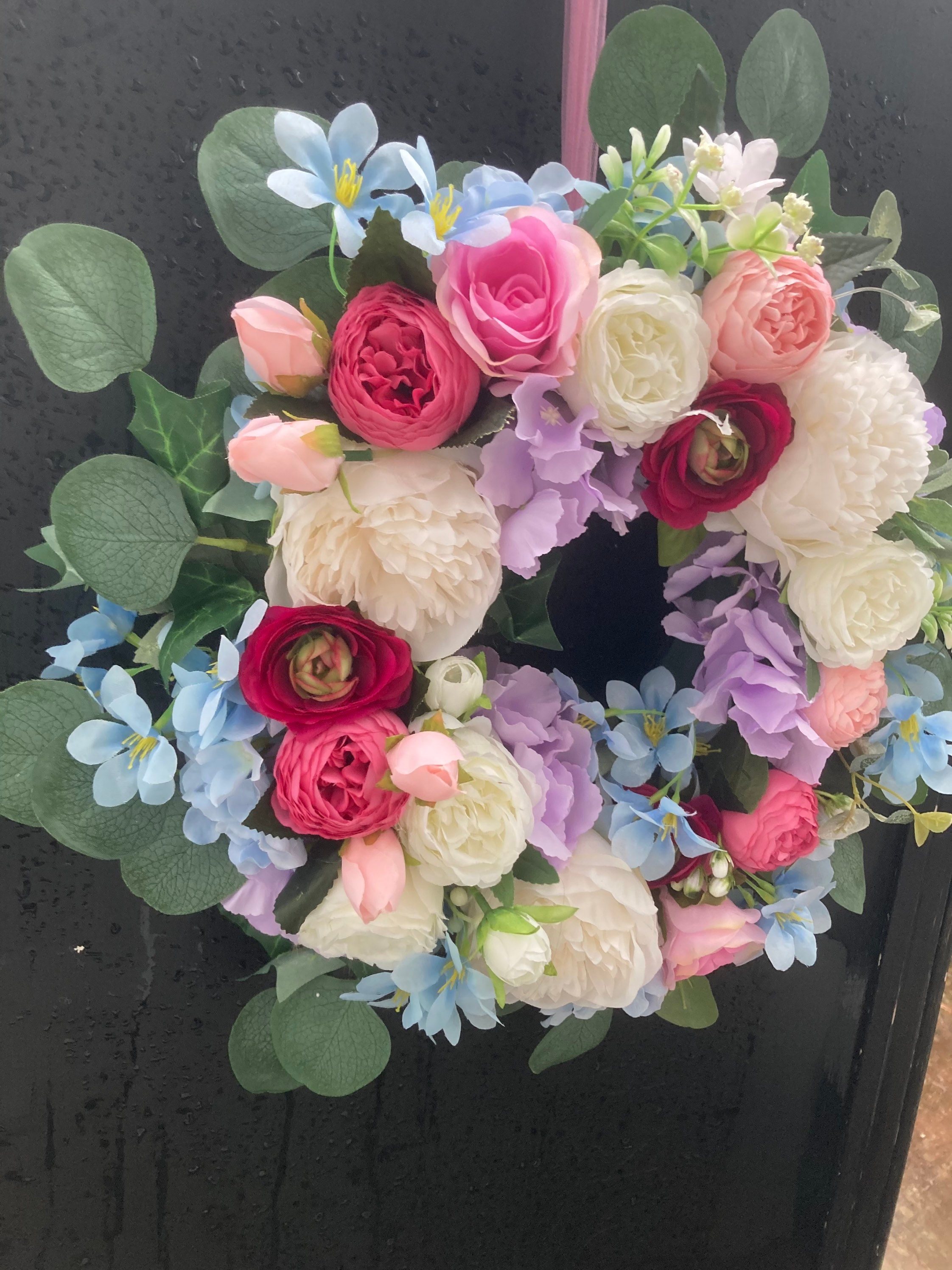 Beautiful faux flower door wreath cottage garden door Etsy